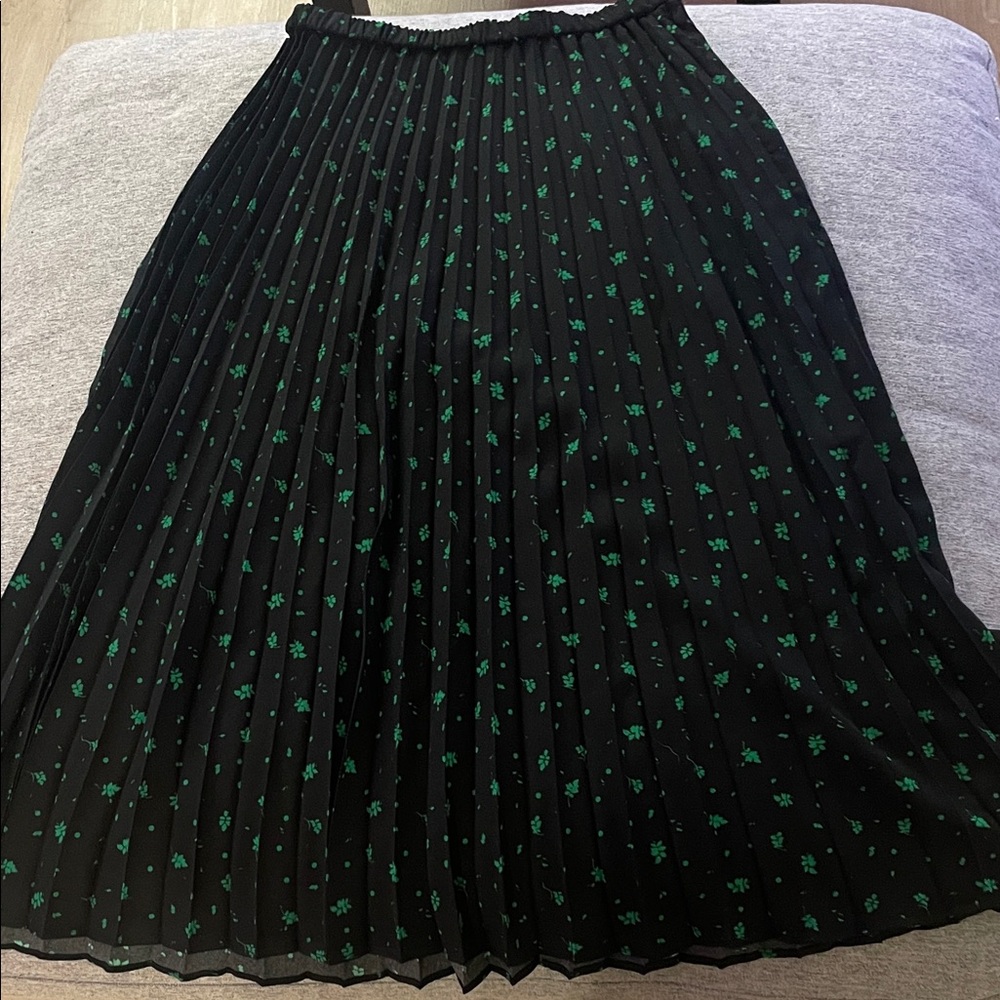 Halogen Black Maxi Skirt with Green Floral Pattern